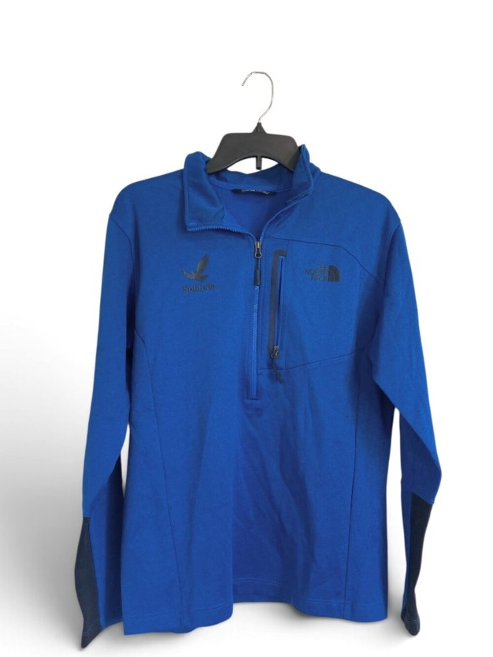 North Face Men's Medium Blue Quarter Zip Fleece Jacket w/Solitude Embroidery
